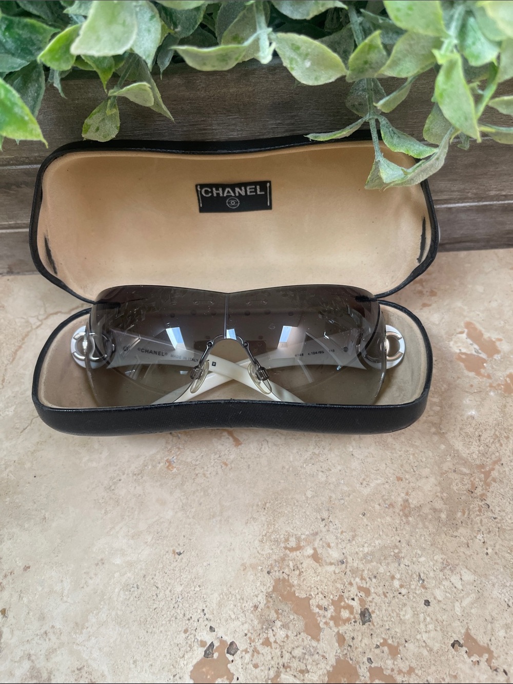 CHANEL White-Arm Shield Sunglasses with Gray Gradient Lens - Picture 7 of 7